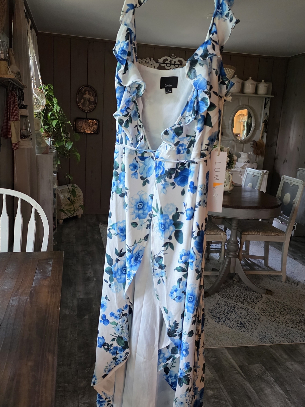 Lumiere White Dress with Blue Floral Print